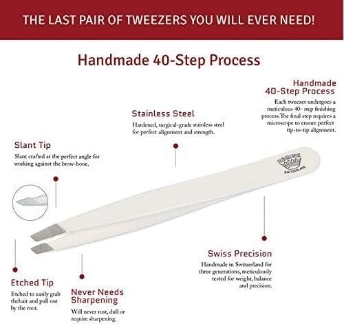 Slant Tweezer - Handmade in Switzerland - Professional Eyebrow & Facial Hair Remover - Etched