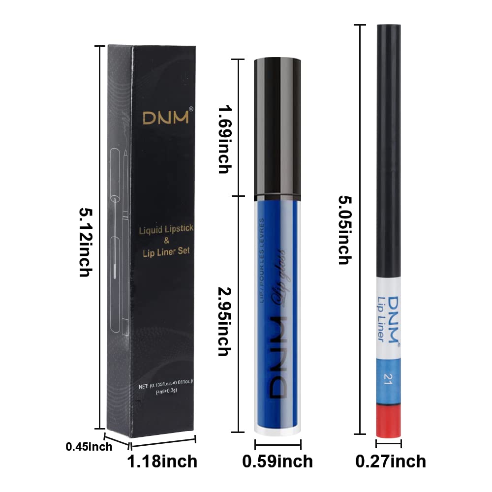 evpct 2Pcs Royal Light Blue Matte Liquid Lipstick and Lip Liner Pencil Makeup Set Blue Lipstick 24H