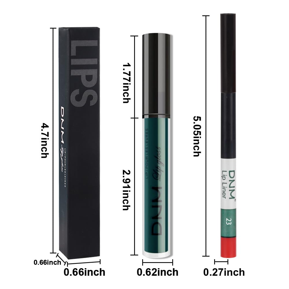 evpct 2Pcs Matte Dark Green Lipstick and Lip Liner Gloss Makeup Set matt Matte Liquid Lipstick Long