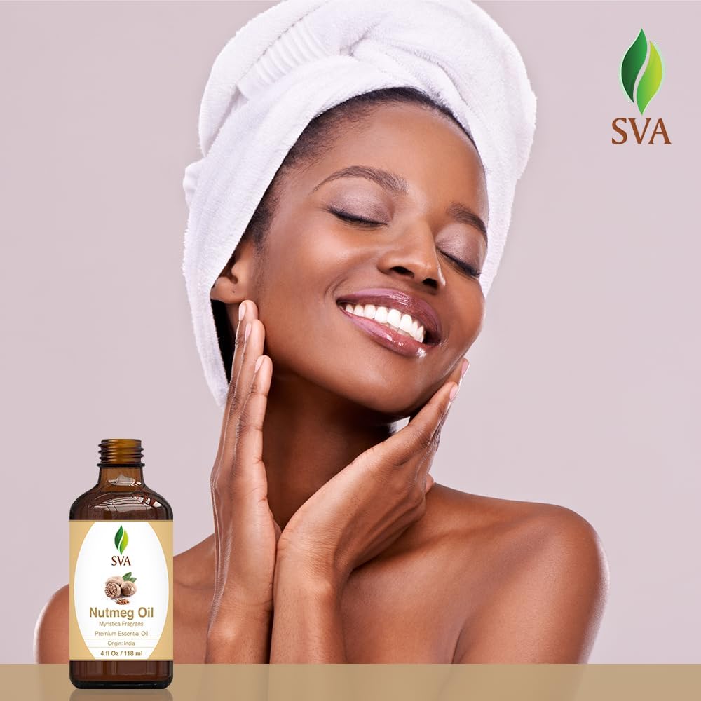 SVA Nutmeg Essential Oil – 4 Fl Oz – 100% Natural Nutmeg Oil - for Diffuser, Hair Care, Face, Skin