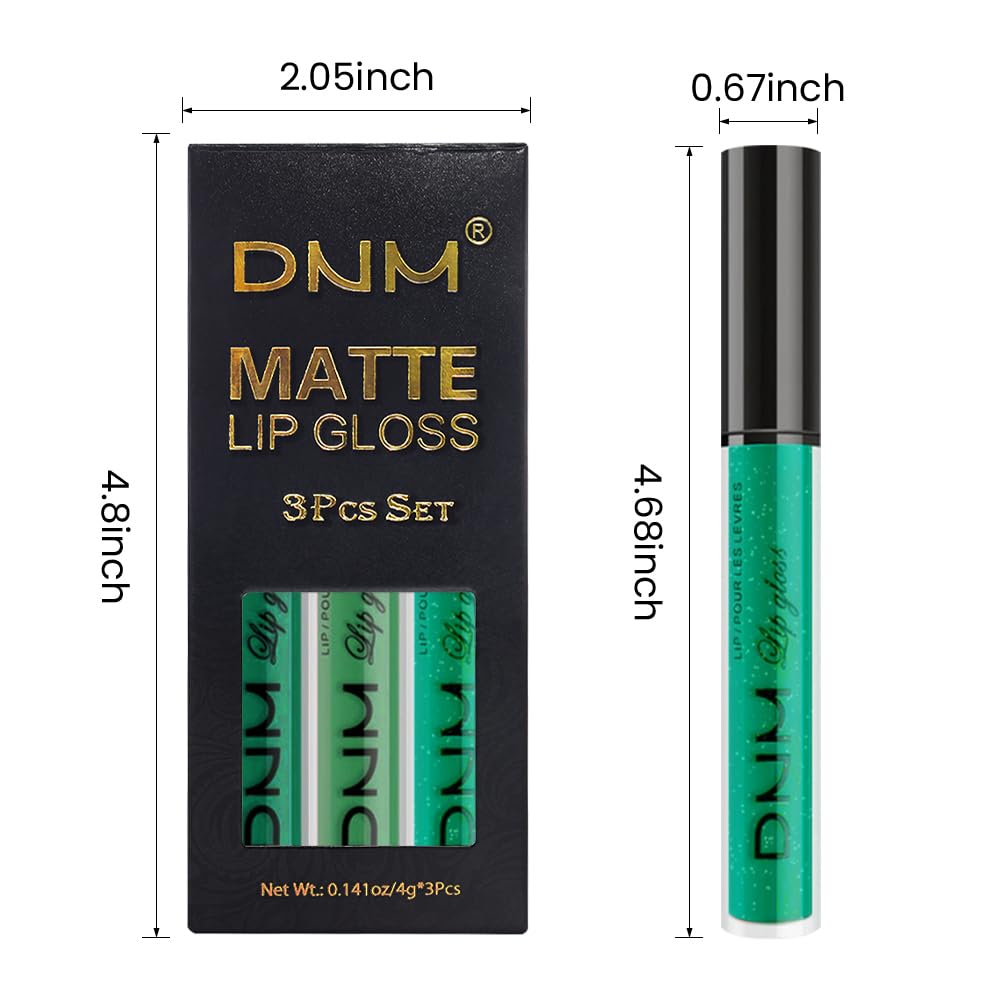 evpct 3Pcs Dark Pale Teal Forest Emerald Green Matte Glitter Shimmer Shiny Liquid Lipstick Lip