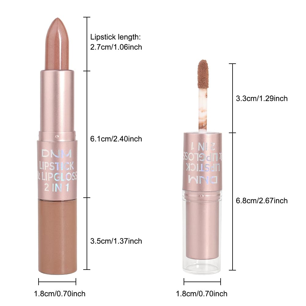 evpct 2 in 1 Nude Brown Glitter Metallic Shimmer Diamond Lipstick and Lip Gloss Set for Women Long