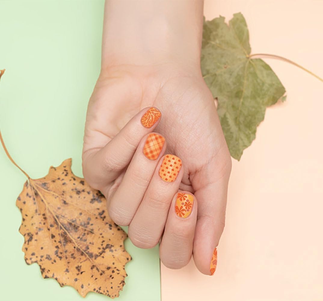 ALIBBON 6 Pcs Fall Nail Stamping Plates Set, Leaves Background Nail Art Stamp Templates, Pumpkin