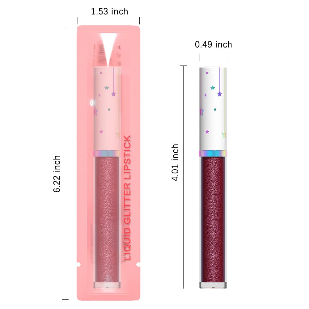evpct 1Pcs Dark Wine Red Metallic Shimmer Glitter Lip Gloss Liquid Lipstick Long Lasting Waterproof
