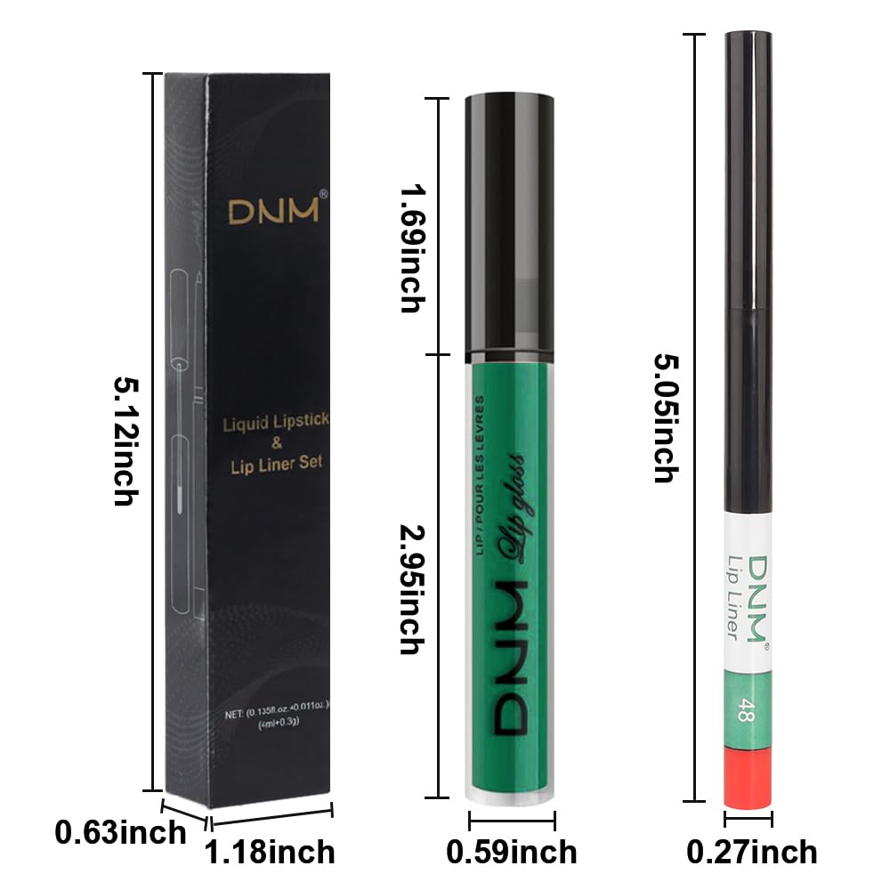 evpct 2Pcs Emerald Forest Green Matte Liquid Lipstick Lip Gloss Stain and Retractable Lip Liner