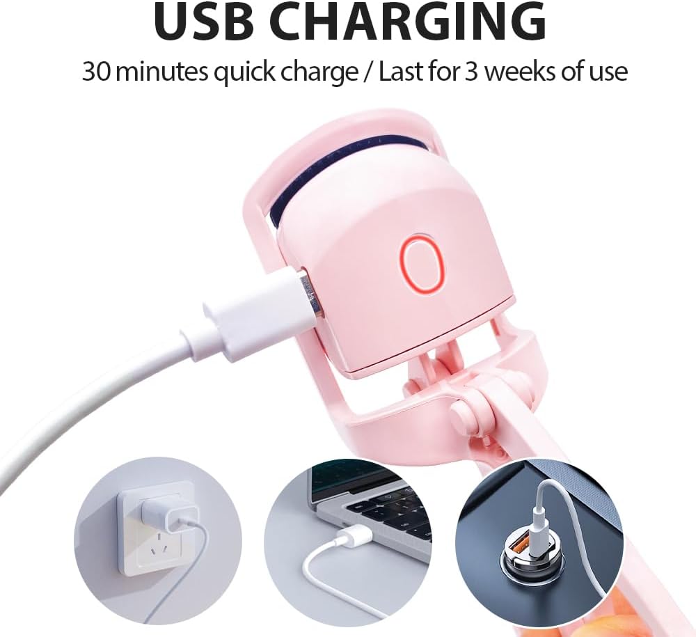 Heated Eyelash Curler with USB,Fast Heat up & 24H Long-Lasting,Rechargeable Electric Lash