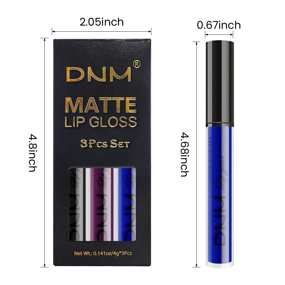 evpct 3Pcs Dark Purple Black Royal Blue Matte Liquid Lipstick Lip Stain Sets for Women