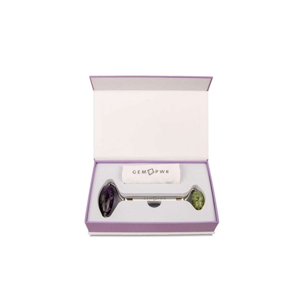 Amethyst + Jade Roller for Face and Neck Massage, Dual Gemstones with Durable Steel Handle and