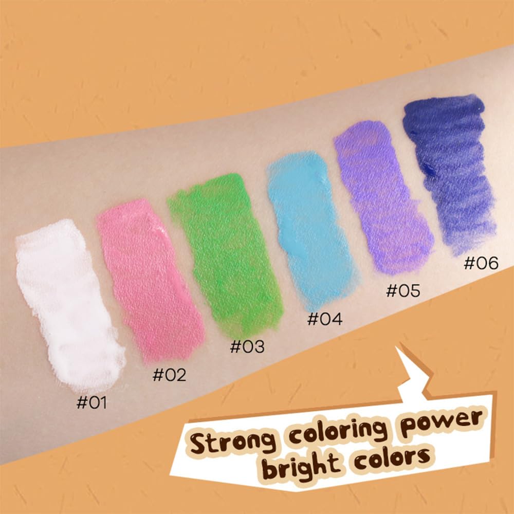 6 Pcs Colorful Matte Liquid Eyeshadow Eyeliner Set, White, Pink, Green, Blue, Purple, Dark Blue