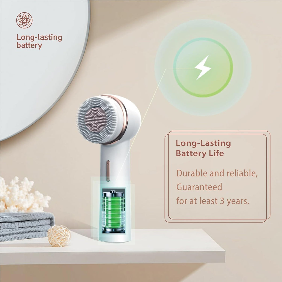 Electric Facial Cleansing Brush with Silicone and Bristle Brushheads,Gentle Electric Face Scrubber