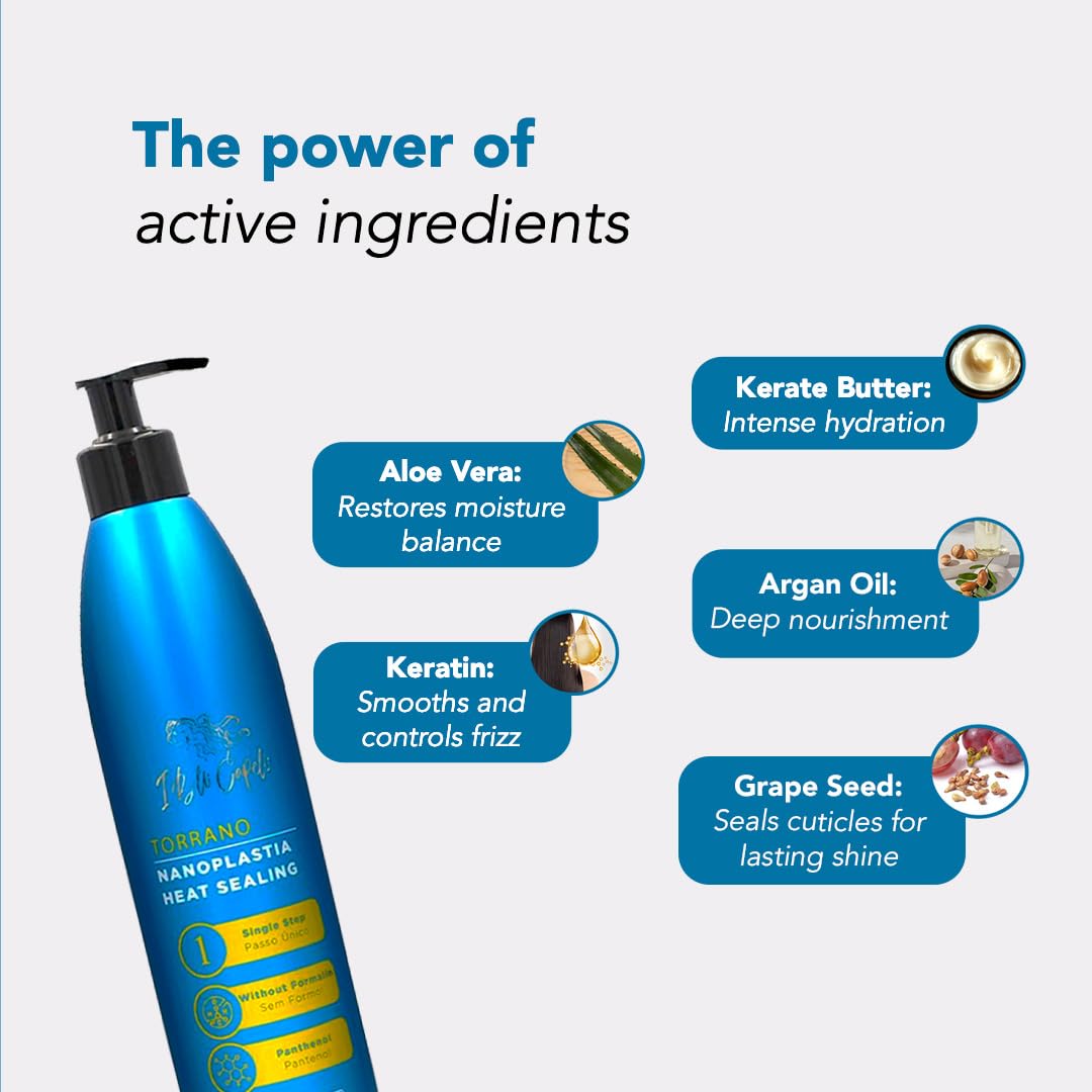 Torrano Cream Nano Keratin Hair Treatment, Straightening Hair 1 Step, Formaldehyde Free-Nanoplastia