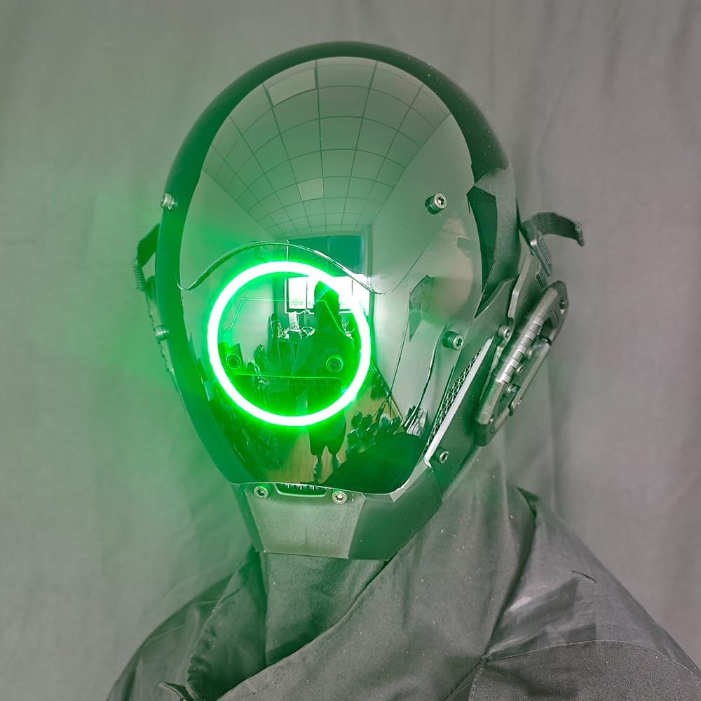 KYEDAY Punk Mask Cosplay for Men, LED Round Light Mask for Women Cosplay Halloween Fit Party Music