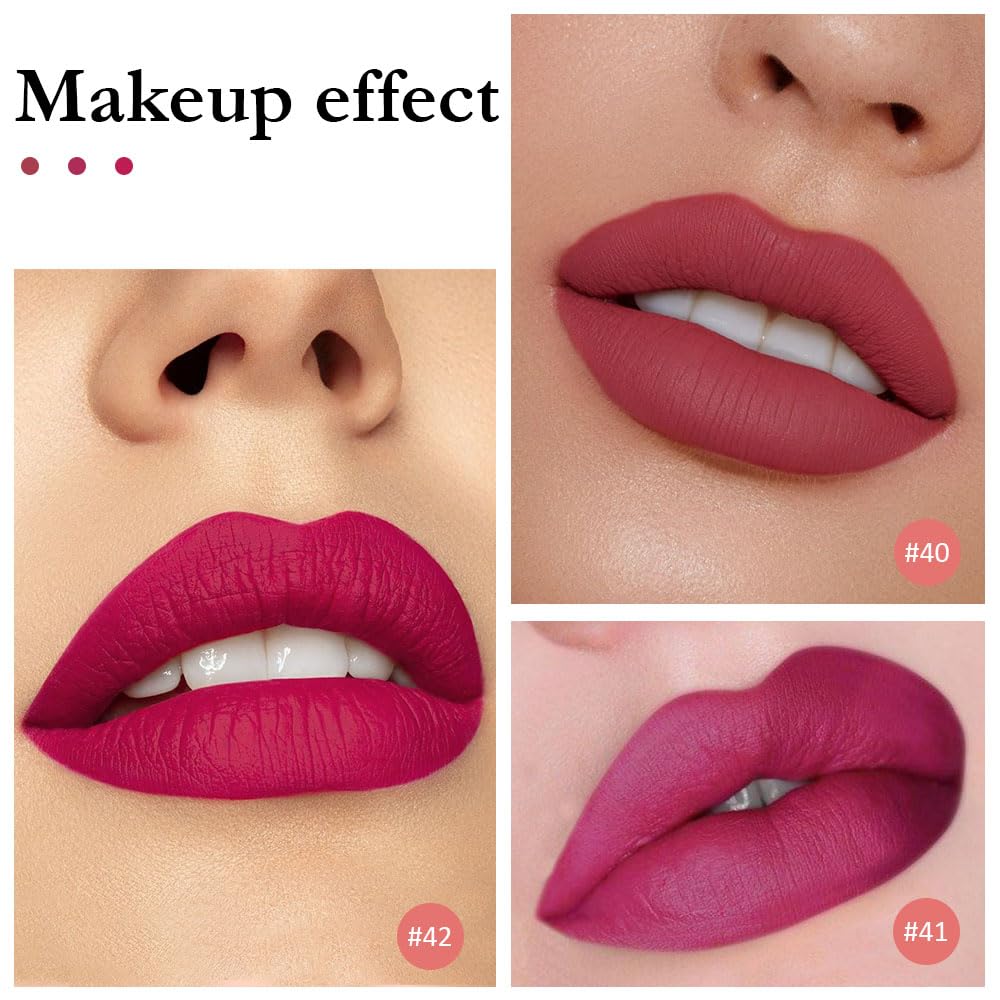 evpct 3Pcs Mauve red Berry pink Rose red Matte Liquid Lipstick Sets for Women 24-hour