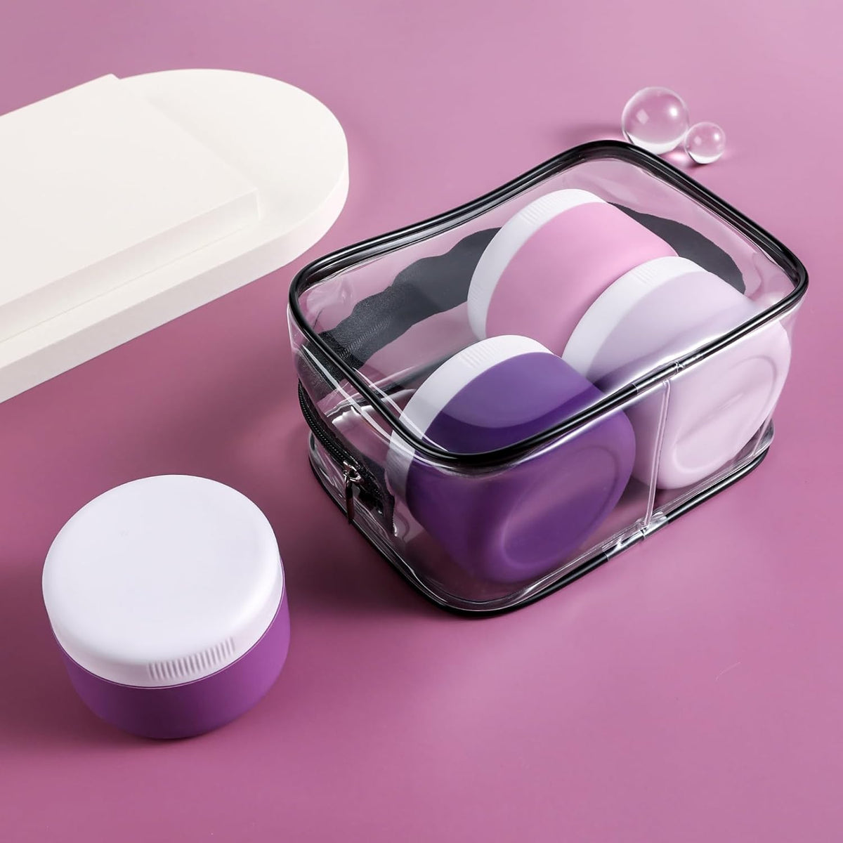 Travel Containers for Toiletries, Silicone Cream Jars BPA Free, TSA Approved 2oz Travel Size