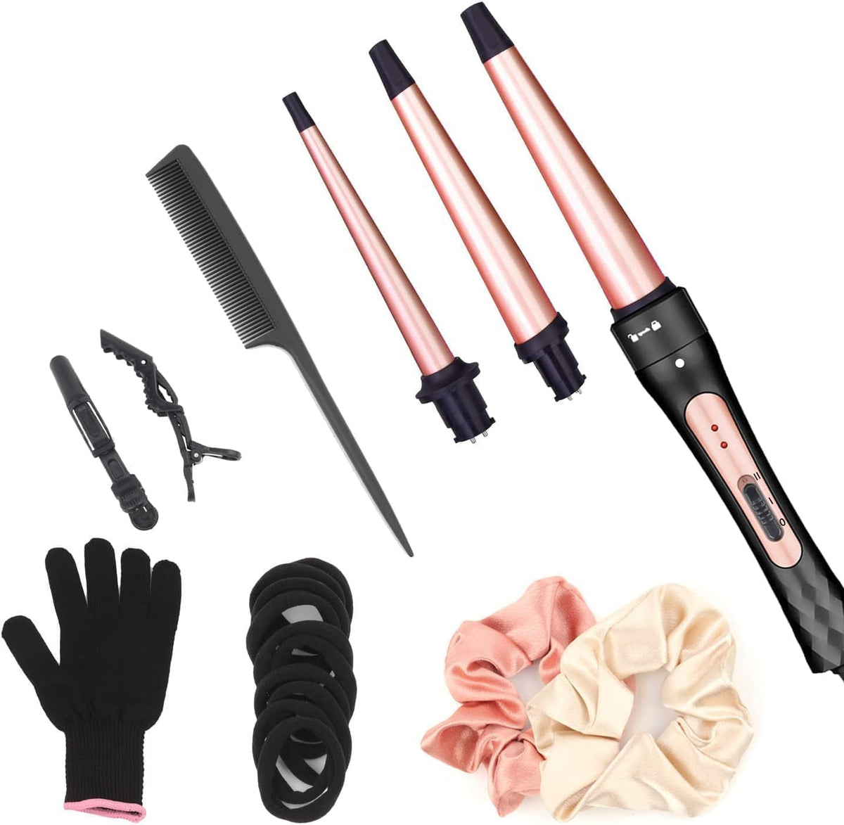 Curling Iron Wand Set, Curling Wand 3 in 1 Hair Curling Wands Interchangeable Ceramic 0.35-1.25inch