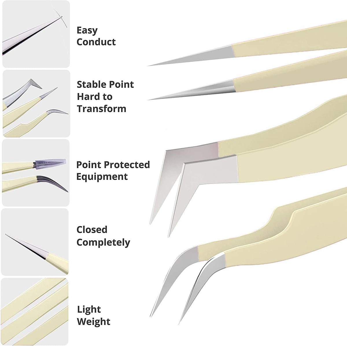 SIVOTE Lash Tweezers for Eyelash Extensions for Volume, Isolation & Classic Lashes, 3 Pack, Vanilla