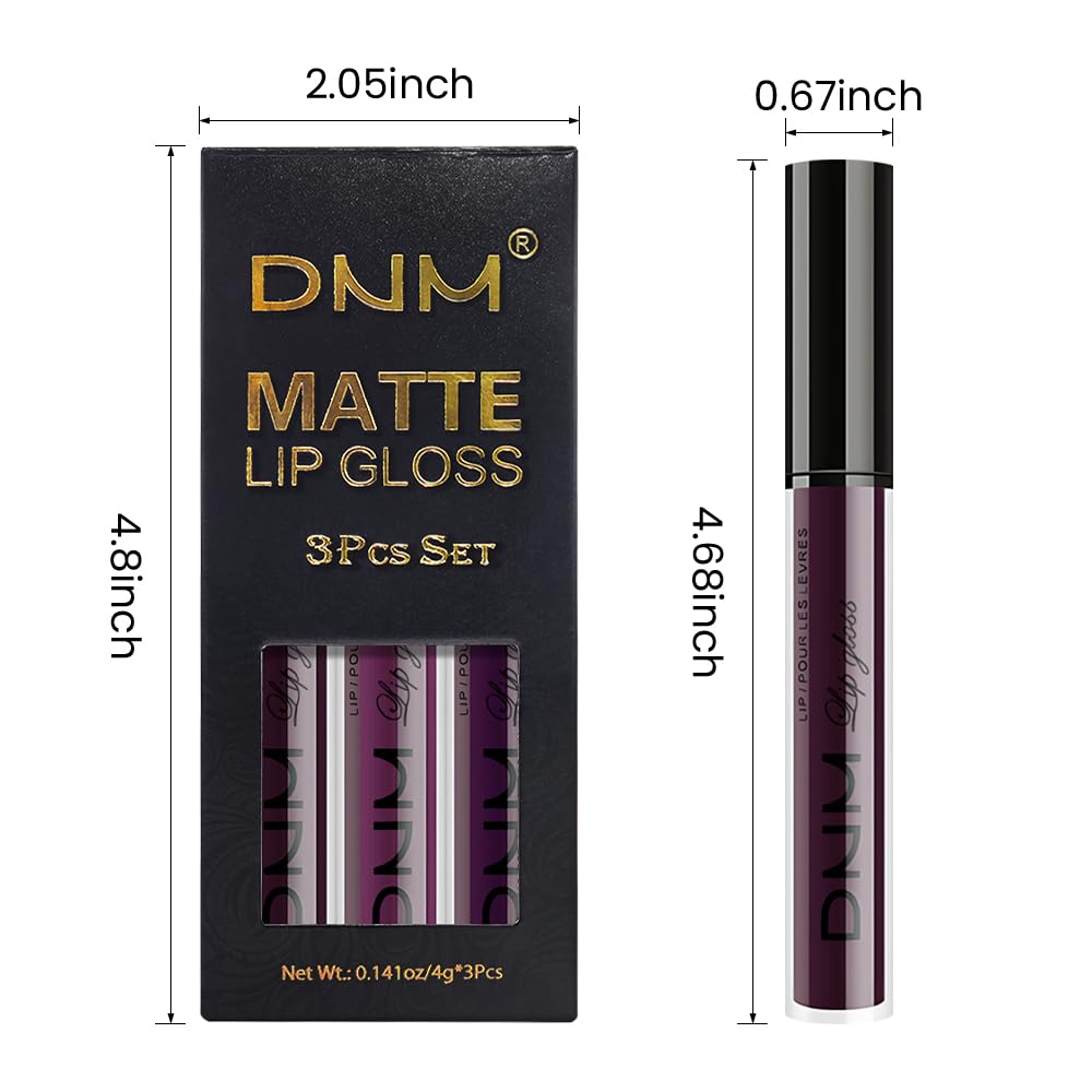evpct 3Pcs Dark Purple Mauve Plum Maroon Matte Liquid Lipstick Lip Stain Sets for Women