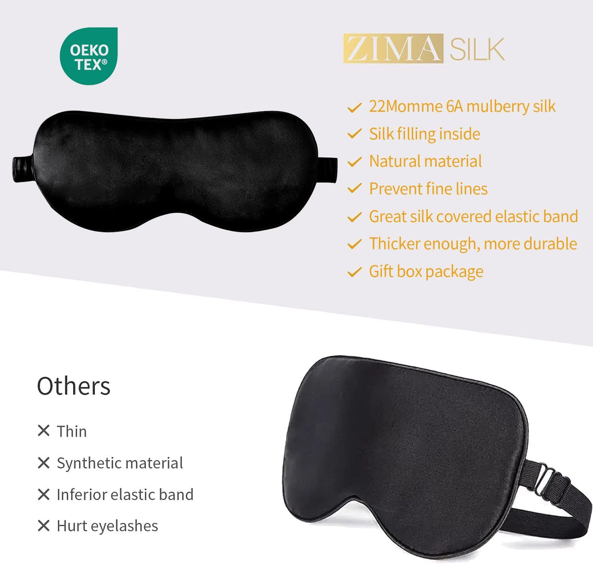 ZIMASILK Adjustable 100% 22 Momme Mulberry Silk Sleep Mask for Sleeping, Filled with Premium