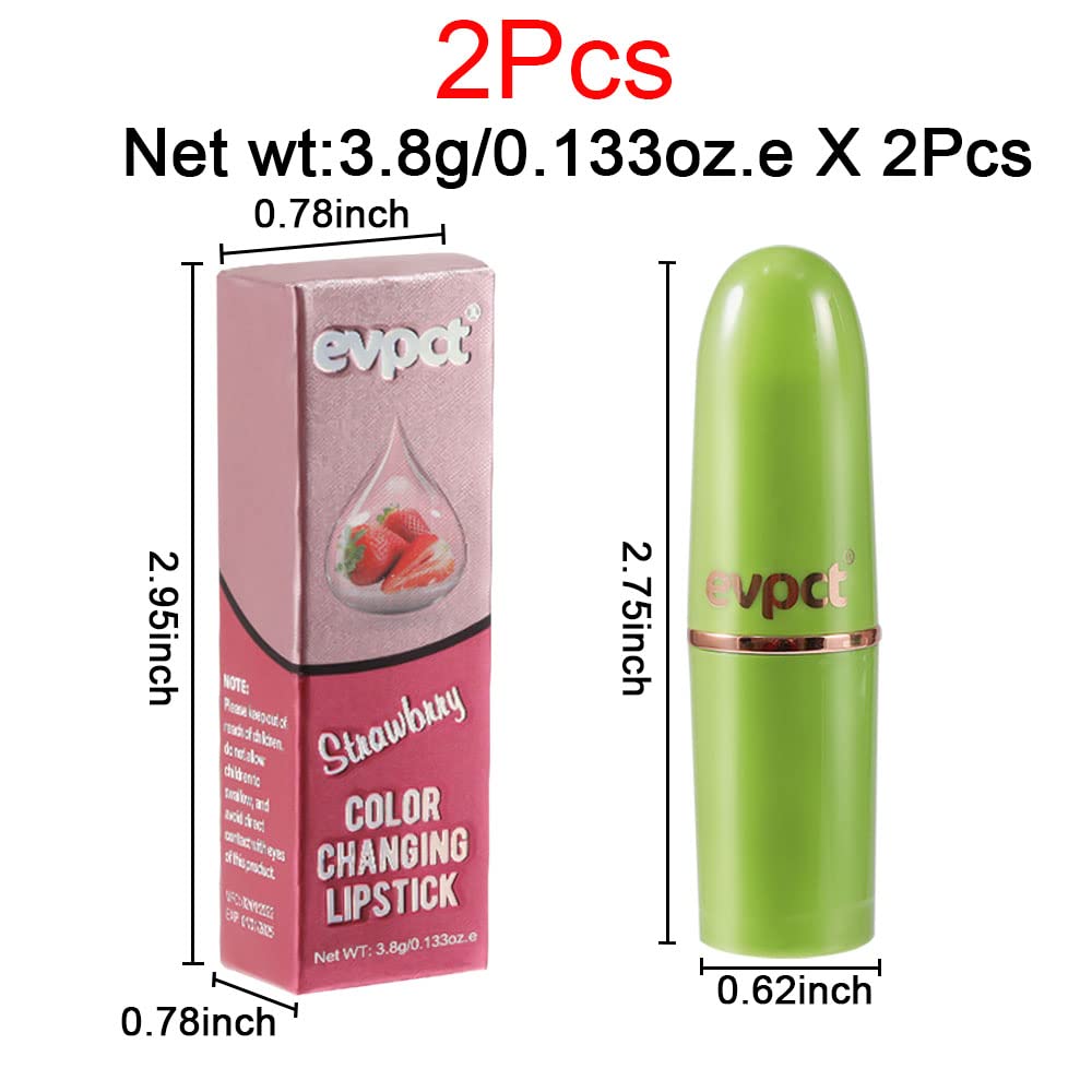 evpct 2Pcs Strawberry Color Changing Lipstick Tinted Lip Balm Gloss Stain Set Magic PH Color