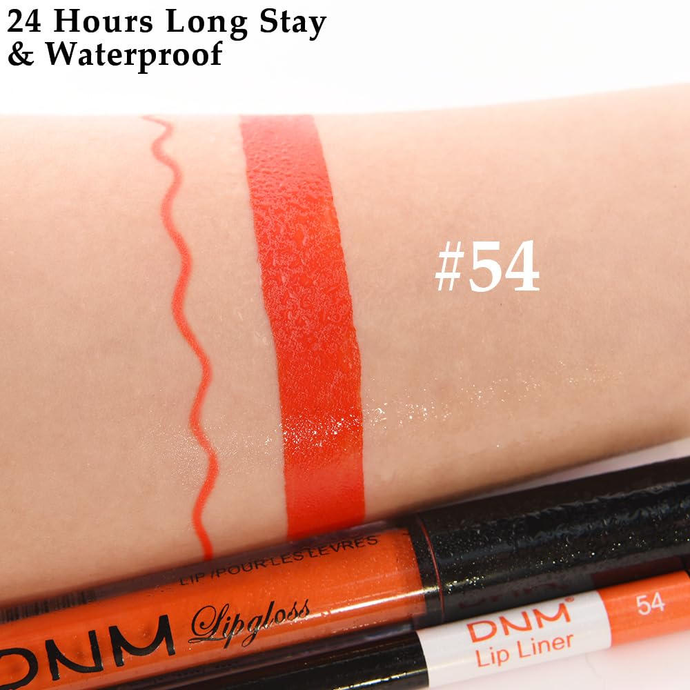evpct 2Pcs Orange Light Fire Red Matte Liquid Lipstick Lip Gloss Stain and Retractable Lip Liner