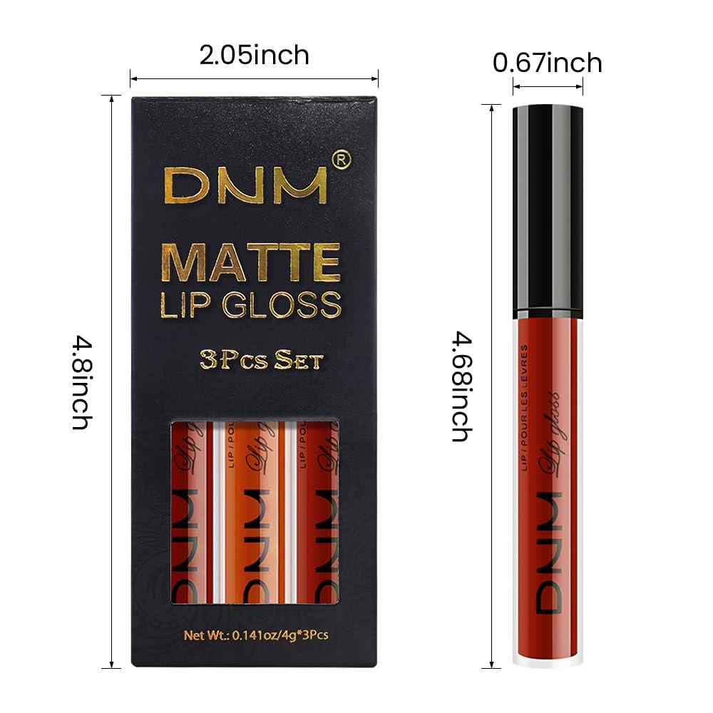 evpct 3Pcs Dark Orange Ruby Red Matte Liquid Lipstick Lip Stain Sets for Women, Matte Lipstick Long
