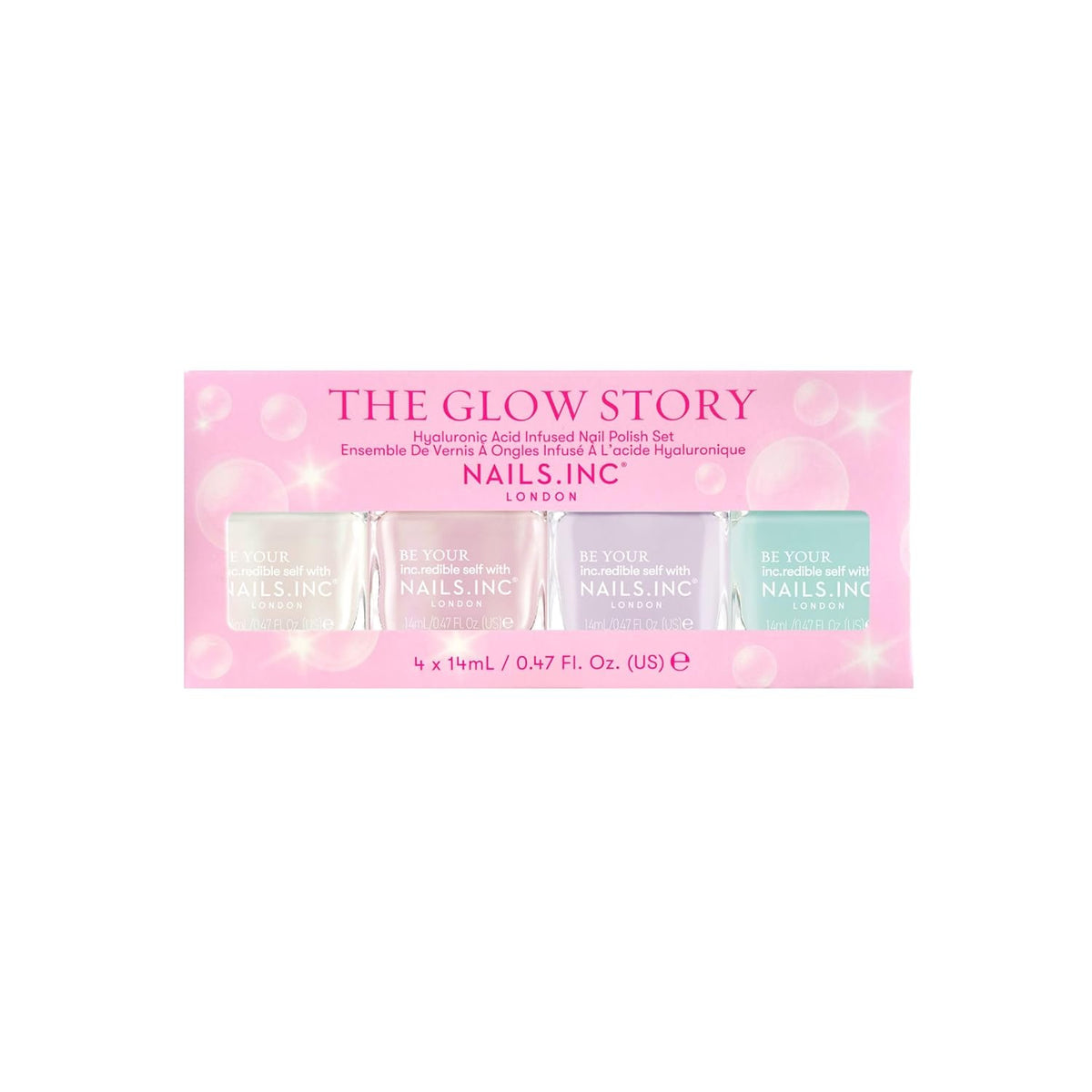 Nails Inc The Glow Story Nail Polish Set, Hyaluronic Acid, Glossy, No Chip, Long Lasting, Quick