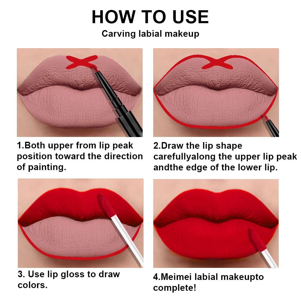evpct 3Pcs Ruby Bright Dark Red Lip Stain Paint Matte Lip Liner and Liquid Lipstick Set for Women