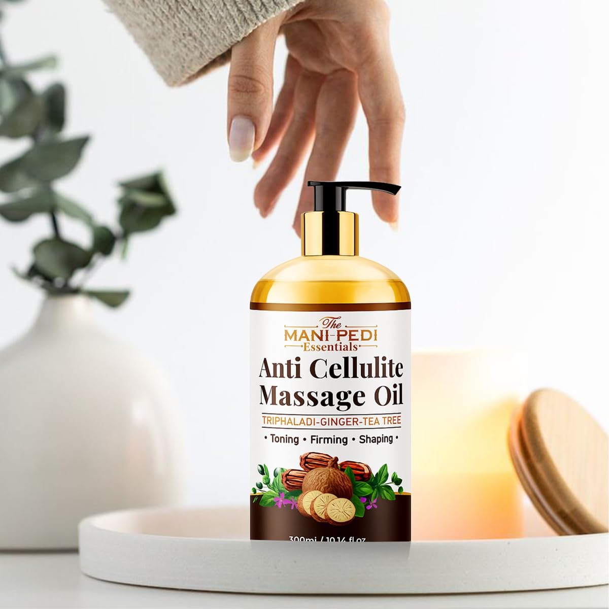 Anti Cellulite Massage Oil with Ginger Oil, Tea-Tree Oil & Natural Herbs for Toning, Firming &