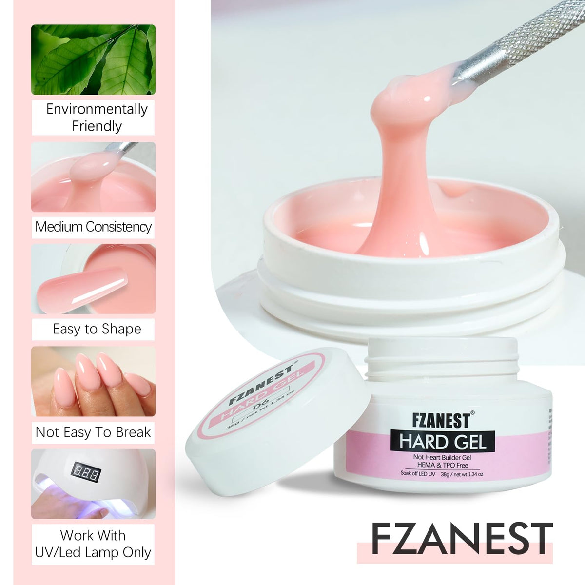 FZANEST Hema-free Builder Nail Gel Painless Hard Gel for Nail Sculpture Extension Strengthener
