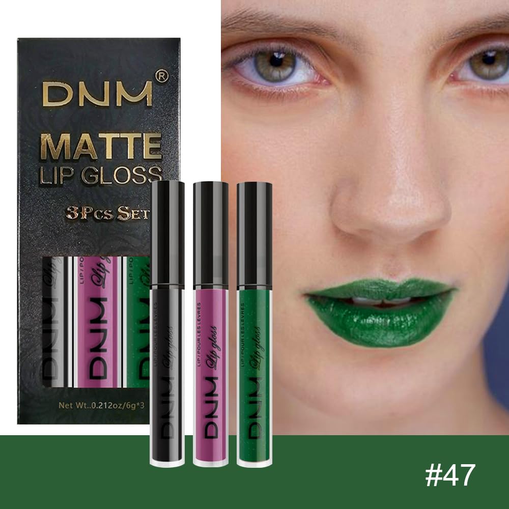 evpct 3Pcs Dark Black Grape Plum purple Emerald Green Matte Liquid Lipstick Lip Stain Sets for