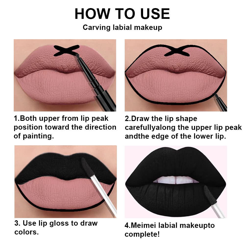 evpct 3Pcs Dark Black Purple Royal Blue Matte Lip Liner and Liquid Lipstick Lip Stain Makeup Set