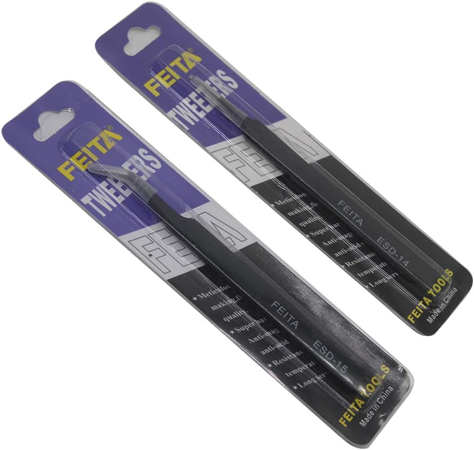 Eyelash Tweezers - FEITA Precision Eyelash Extension Tweezers Set - Professional Straight & Curved