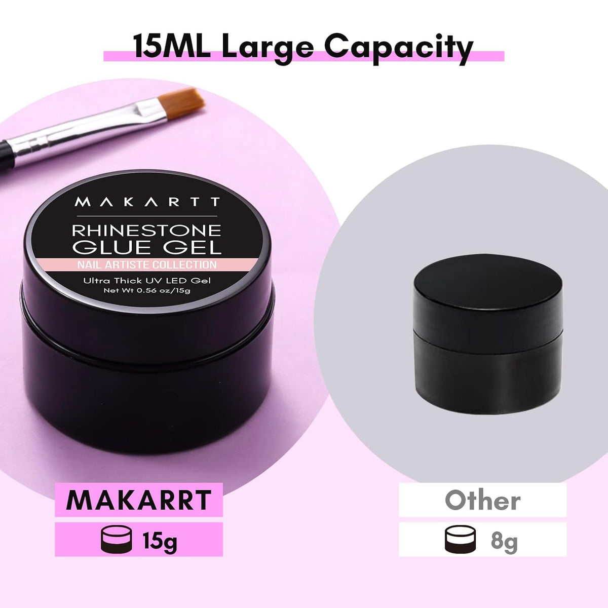 Makartt Nail Rhinestone Glue Gel with Brush Pen Set, 15ml Clear Nail Gem Glue Wipe-Off Super Strong
