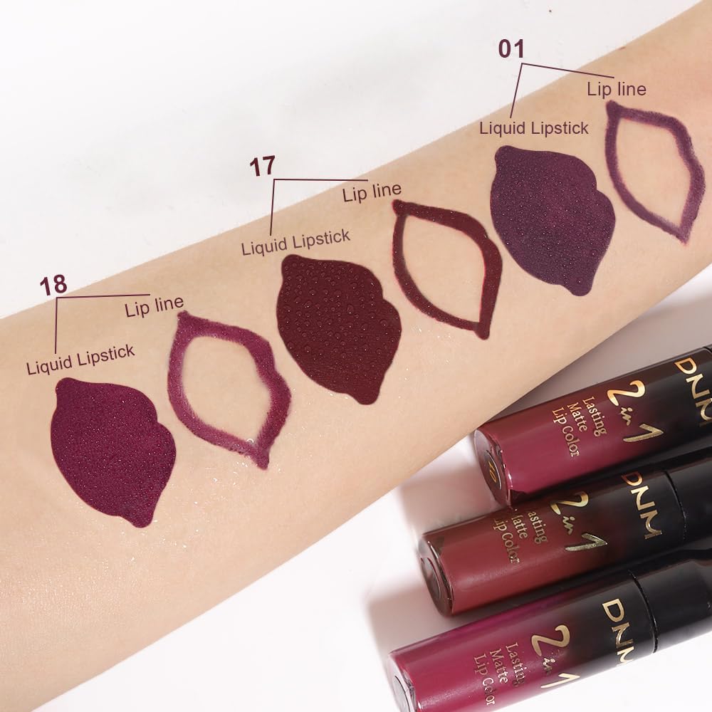 evpct 3Pcs Dark Red Purple Plum Matte Liquid Lipstick and Lip Liner Set for Women Matte Burgundy