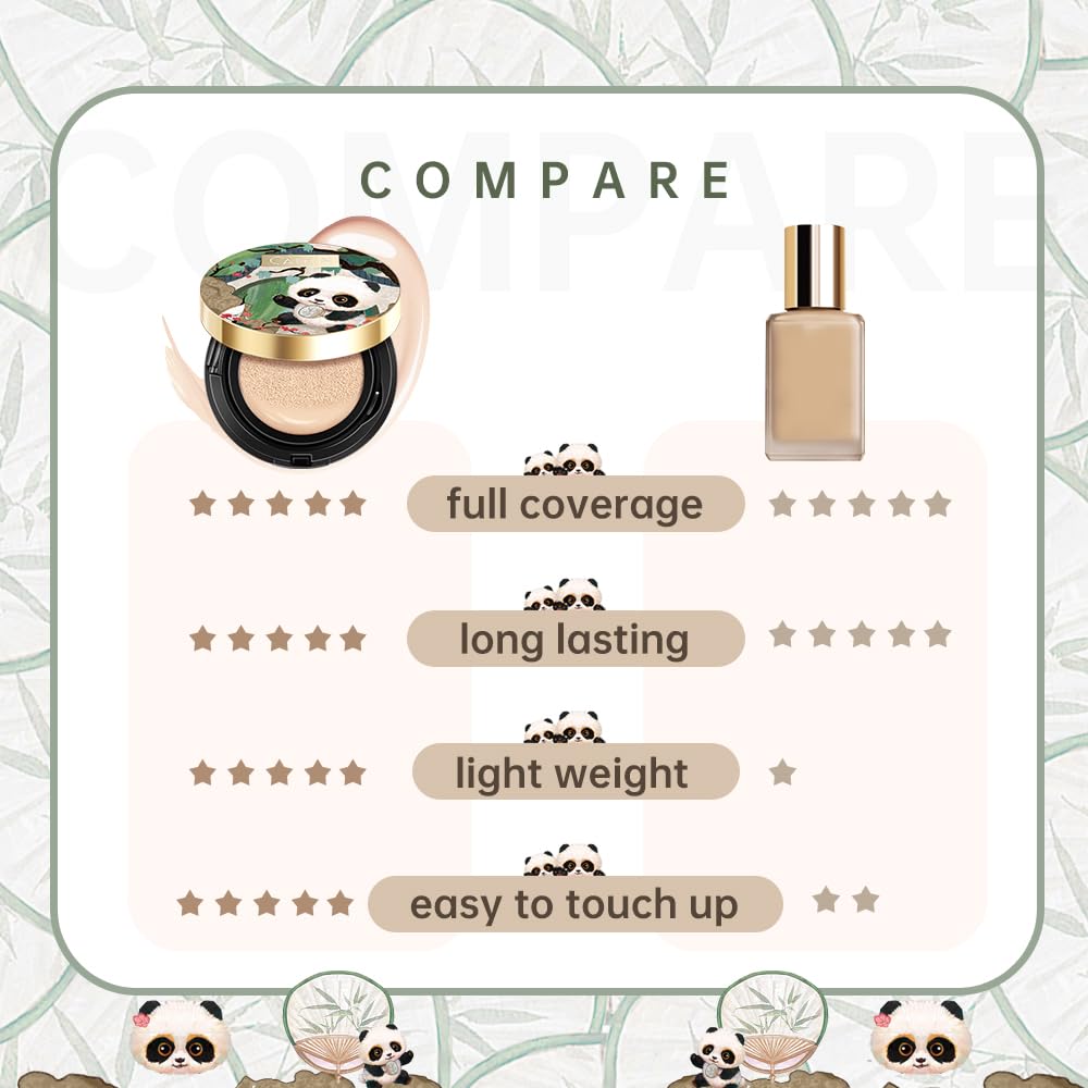 CATKIN Panda Land Full Coverage Cushion Fondation, Breathable Hydrating Nourishing Poreless Face