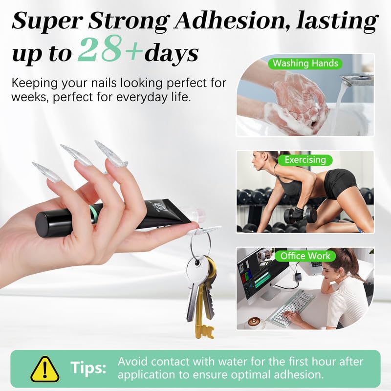 Nail Glue for Press Ons 10g & 5ml 2 in 1 Remover Pen Set, Quick Drying Semi Solid Glue on Nails No