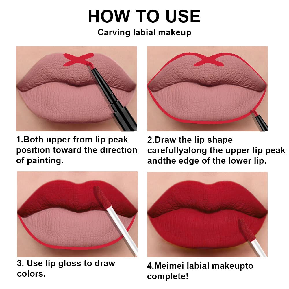 evpct 3Pcs Dark Brown Ruby Deep Red Matte Lip Liner Pencil and Liquid Lipstick Sets for Women Long