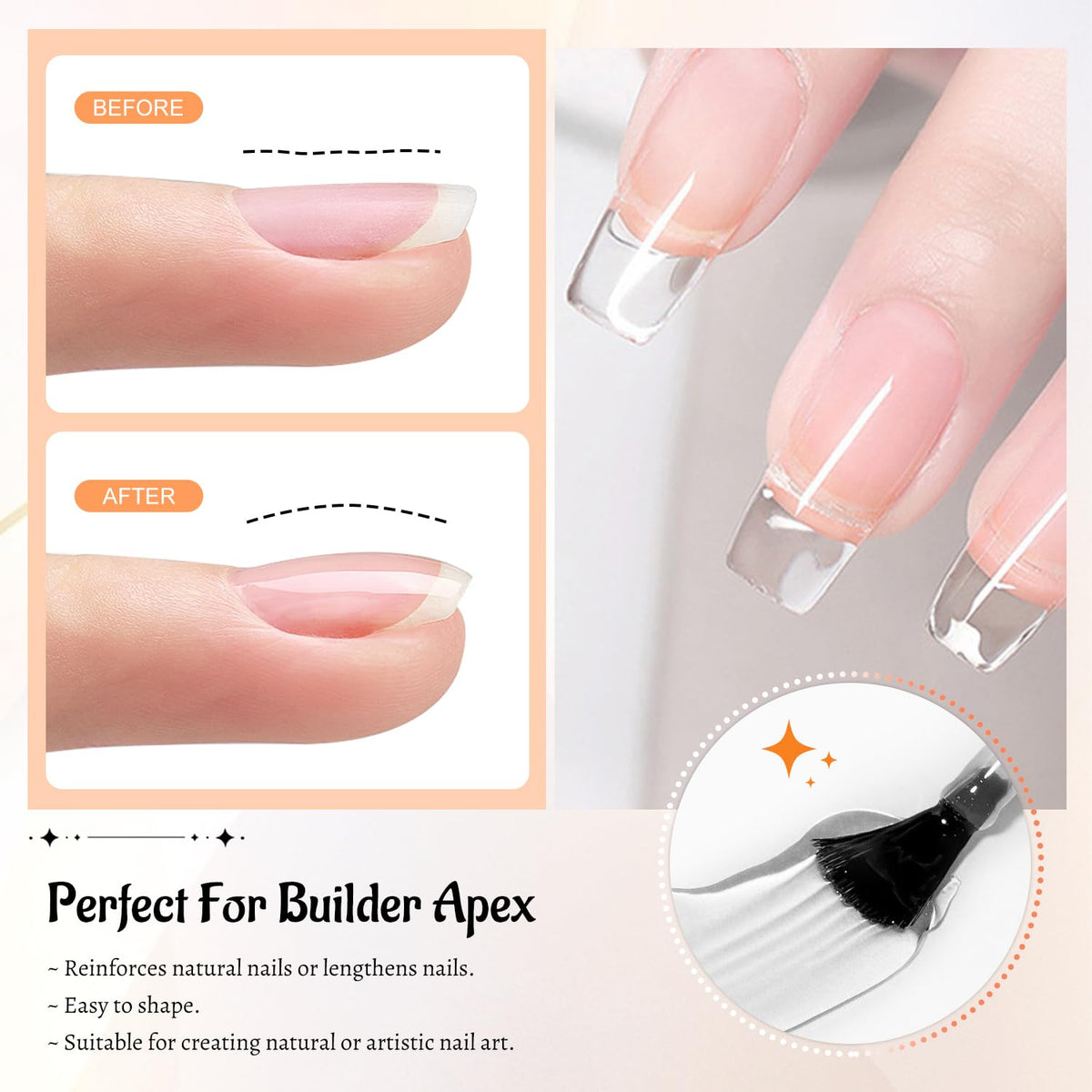 JODSONE 4 Bottle 10ML Nail Primer Base Coat Top Coat and Builder Gel Glossy Durable Long Lasting