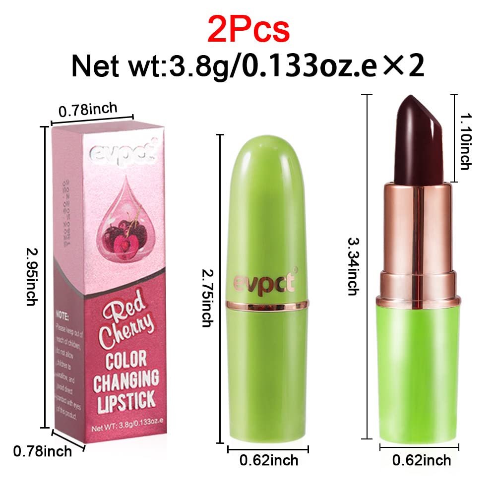 evpct 2Pcs Black Red Cherry Magic Mood Color Changing Lipstick Long Lasting 24 Hours Original for