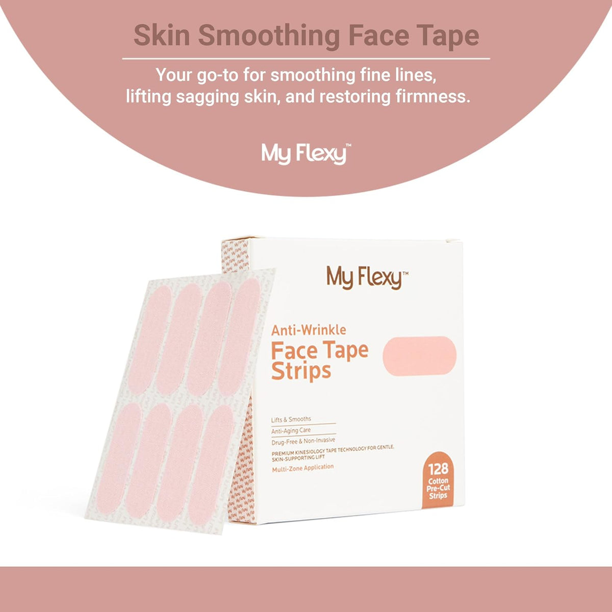 Face Tape Strips - 128 Pre-Cut Cotton Face Lifting Tape, Facial Tape, Overnight Anti Wrinkle
