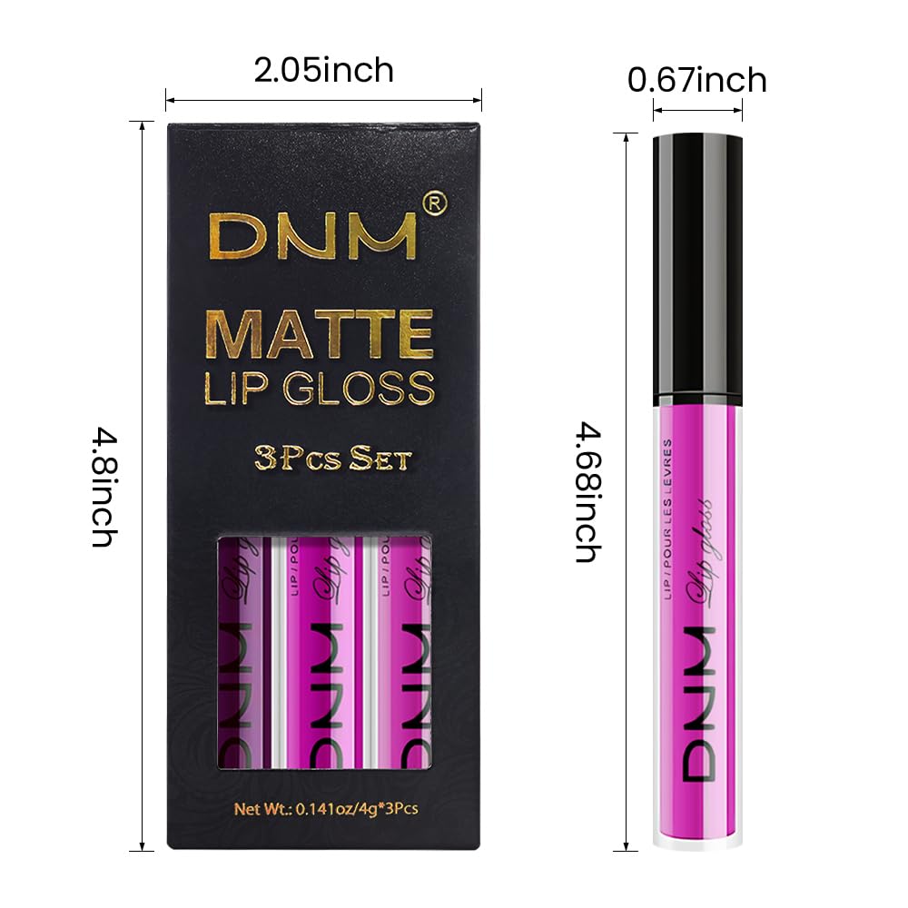 evpct 3Pcs Purple Hot Pink Fuchsia Red Matte Liquid Lipstick Lip Stain Sets for Women, Matte