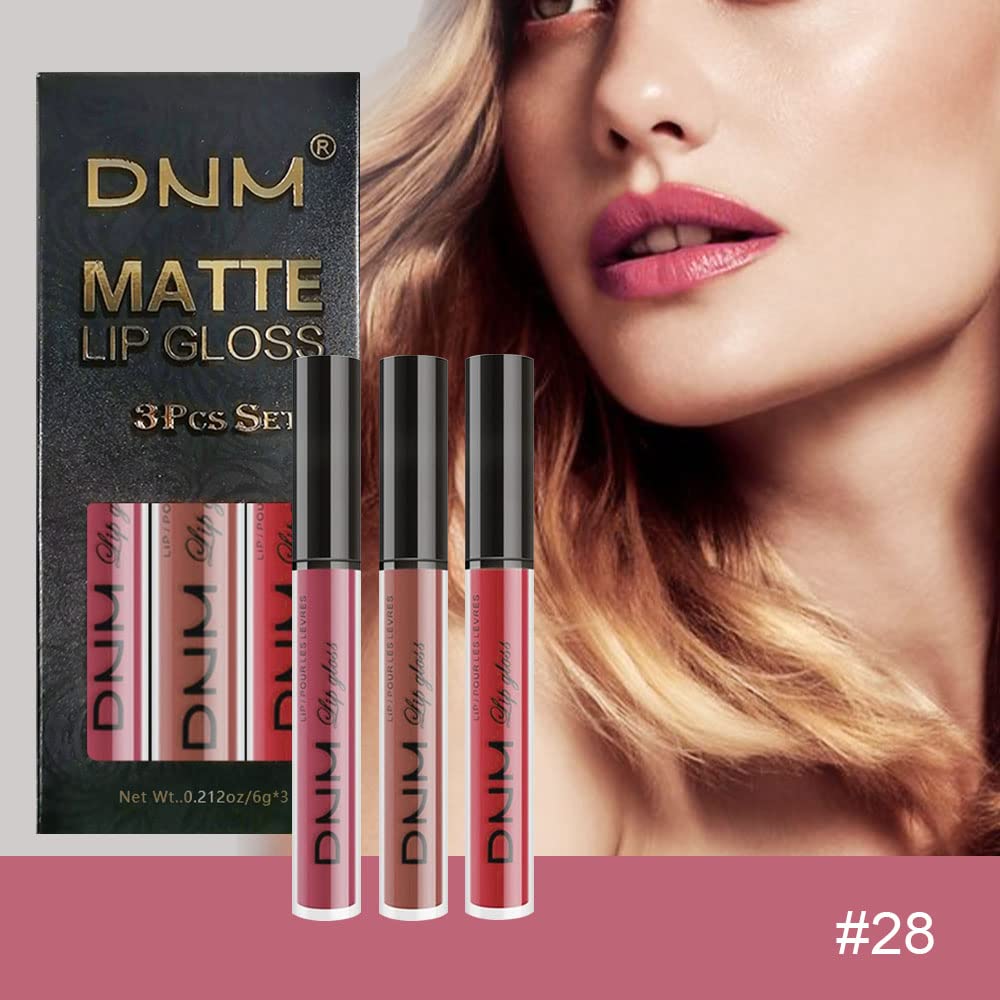 evpct 3Pcs Mauve Neutral Light Rosey Nude Blue Red Matte Liquid Lipstick Lip Stain Sets for Women