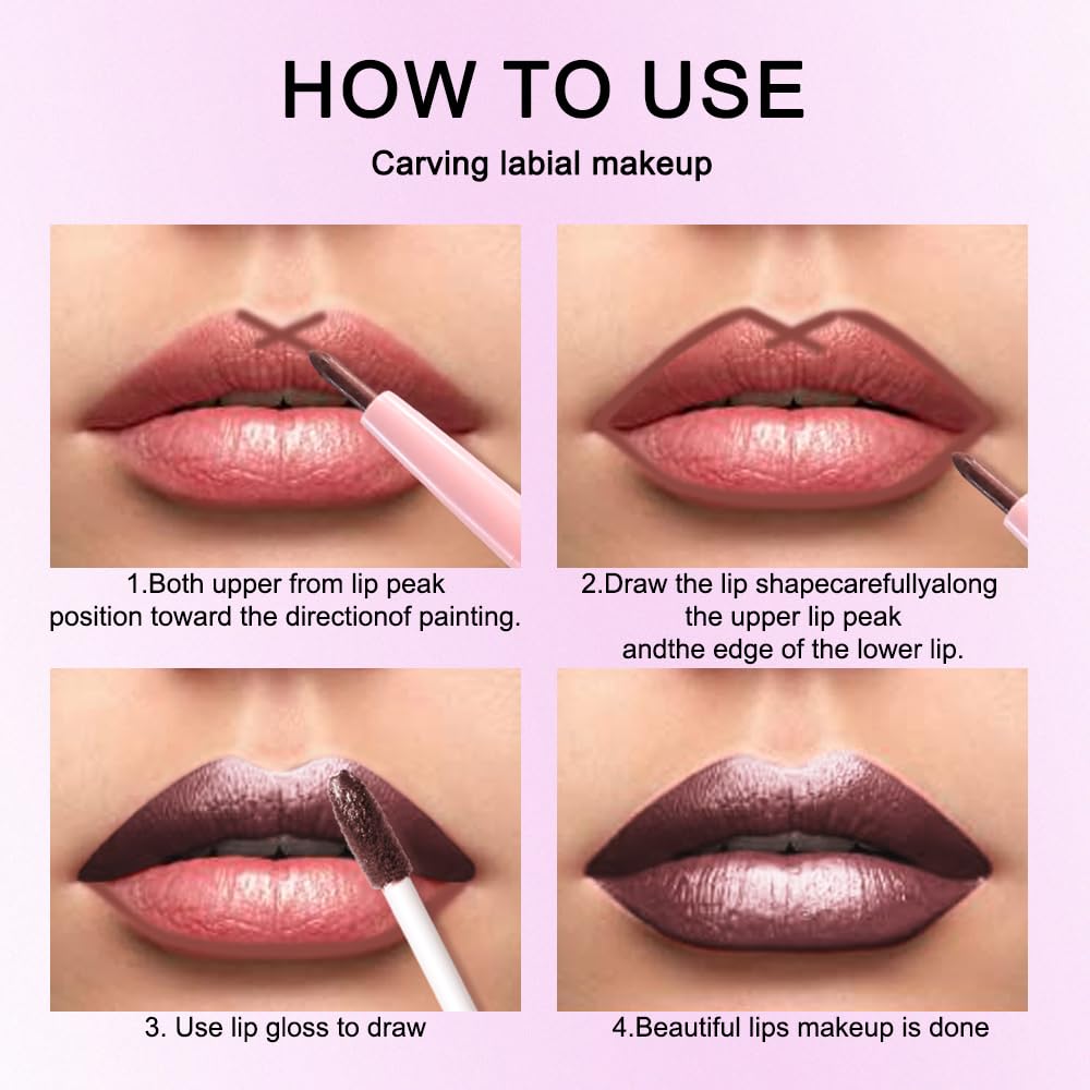 evpct Dark Brown Metallic Glitter Lip Liner and Lipstick Combo Lip Gloss Stain Set Makeup for Women