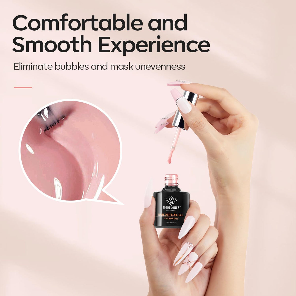 modelones Builder Nail Gel with Gel Top Coat, 8-In-One Nude Pink Builder Acid Free Top Coat for