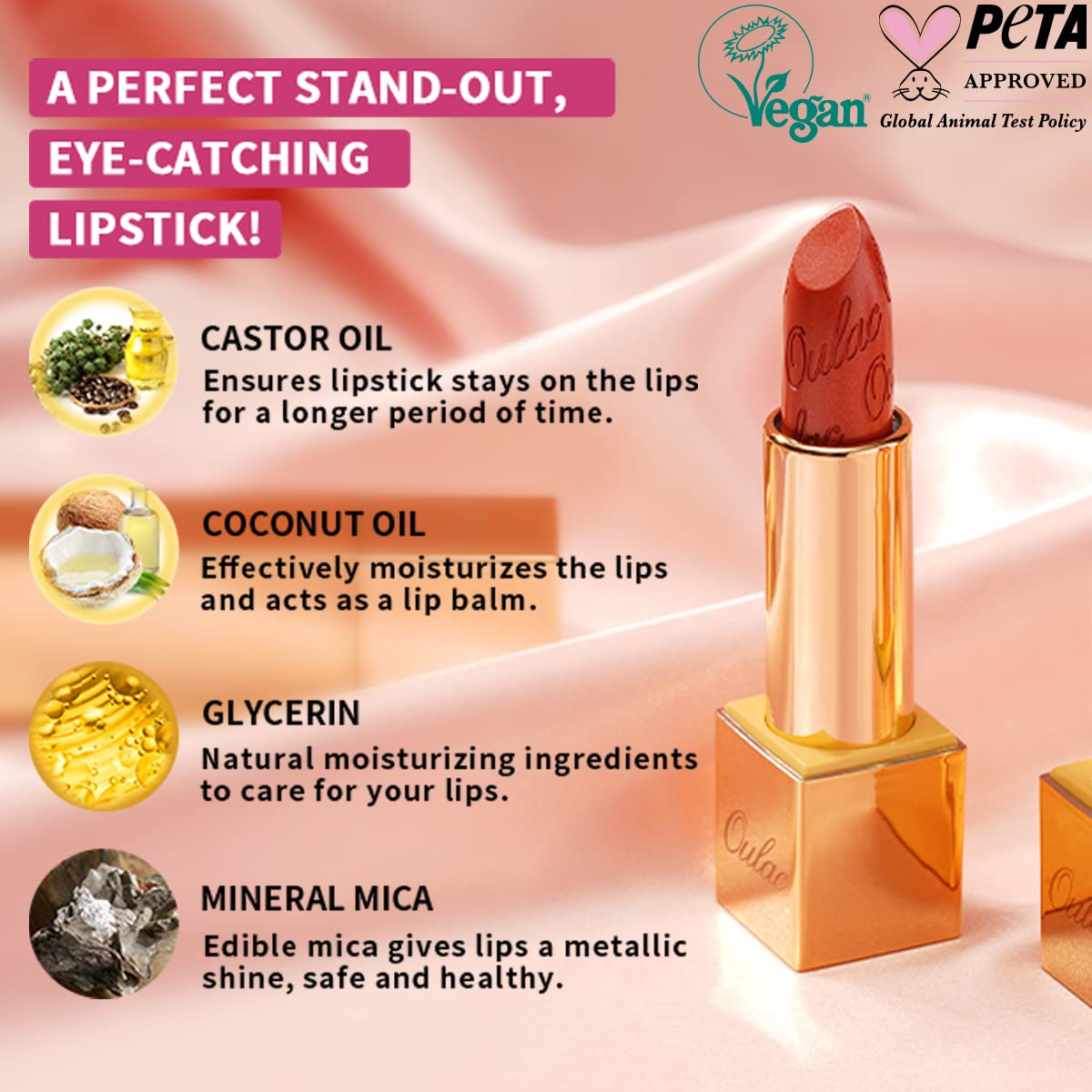 Oulac Metallic Green Lipstick for Women with Metallic 3D Shine, Lightweight Hydrating Formula