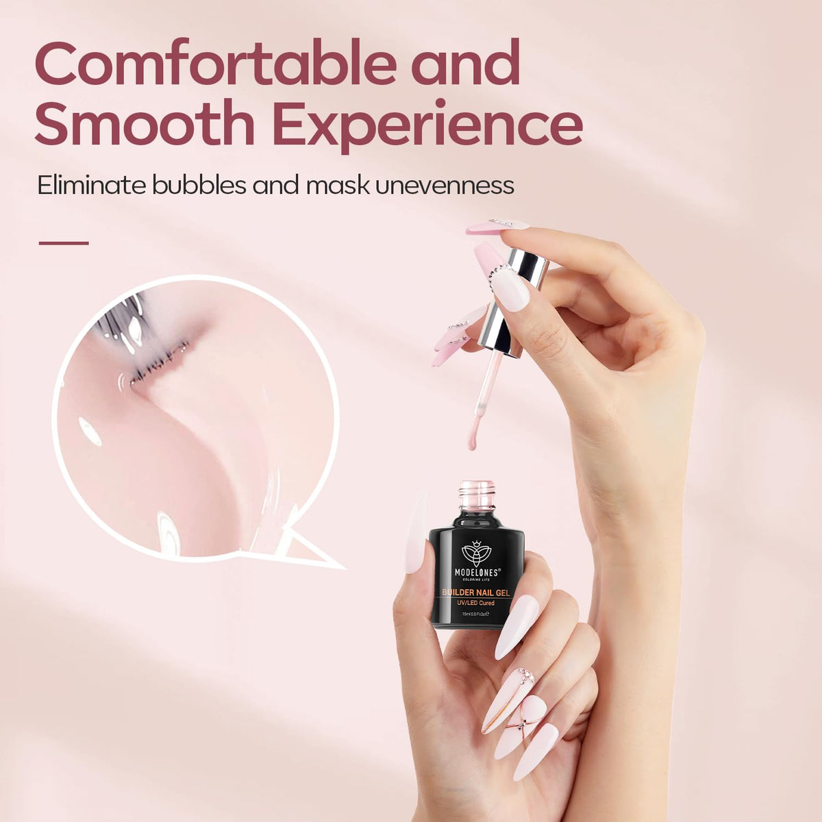 modelones Builder Nail Gel with Gel Top Coat, 8-In-One Cover Nude Builder Acid Free Top Coat for