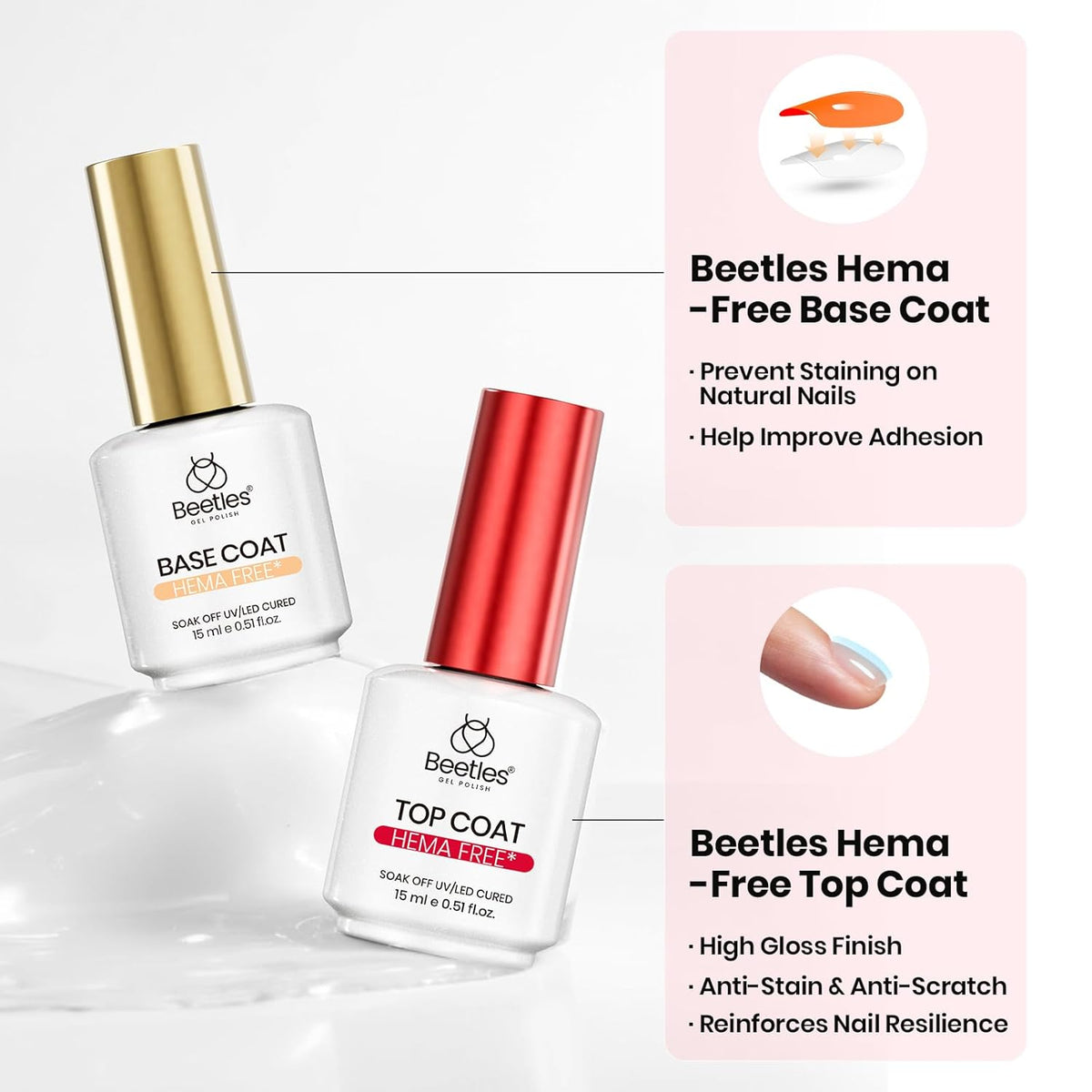 Beetles HEMA Free Builder Nail Gel with No Wipe Top Coat Gel Nail Polish and Base Coat Set for