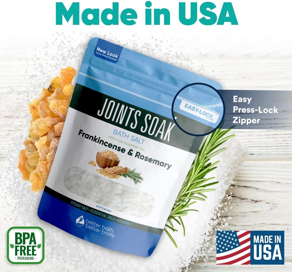 Joints Soak Bath Salt 32 Ounces Epsom Salt with Natural Rosemary, Frankincense and Peppermint