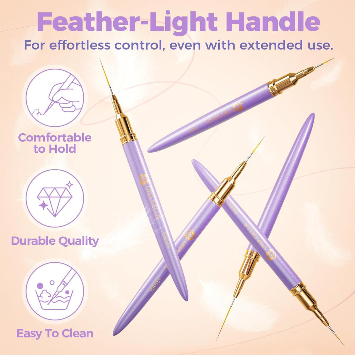 UNA GELLA Nail Art Pens Metallic, Liner Brushes Set For Nail Art Gel Polish, 5Pcs Purple Color