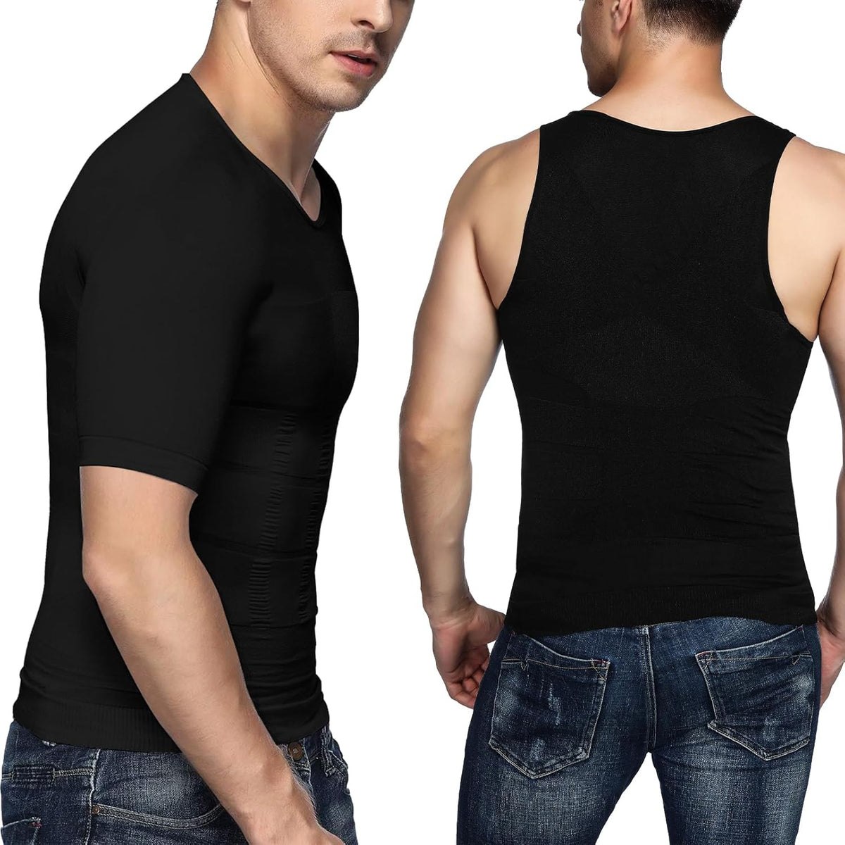 Odoland 5 Pack Men's Compression Shirt Short Sleeve Vest Set, Body Shaper Shapewear Tank Top Base